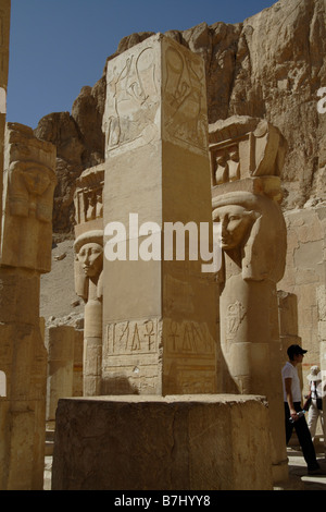 Three Queens at the Temple of Hatshepsut`s on the west bank of the Nile, Luxor, Egypt. Stock Photo